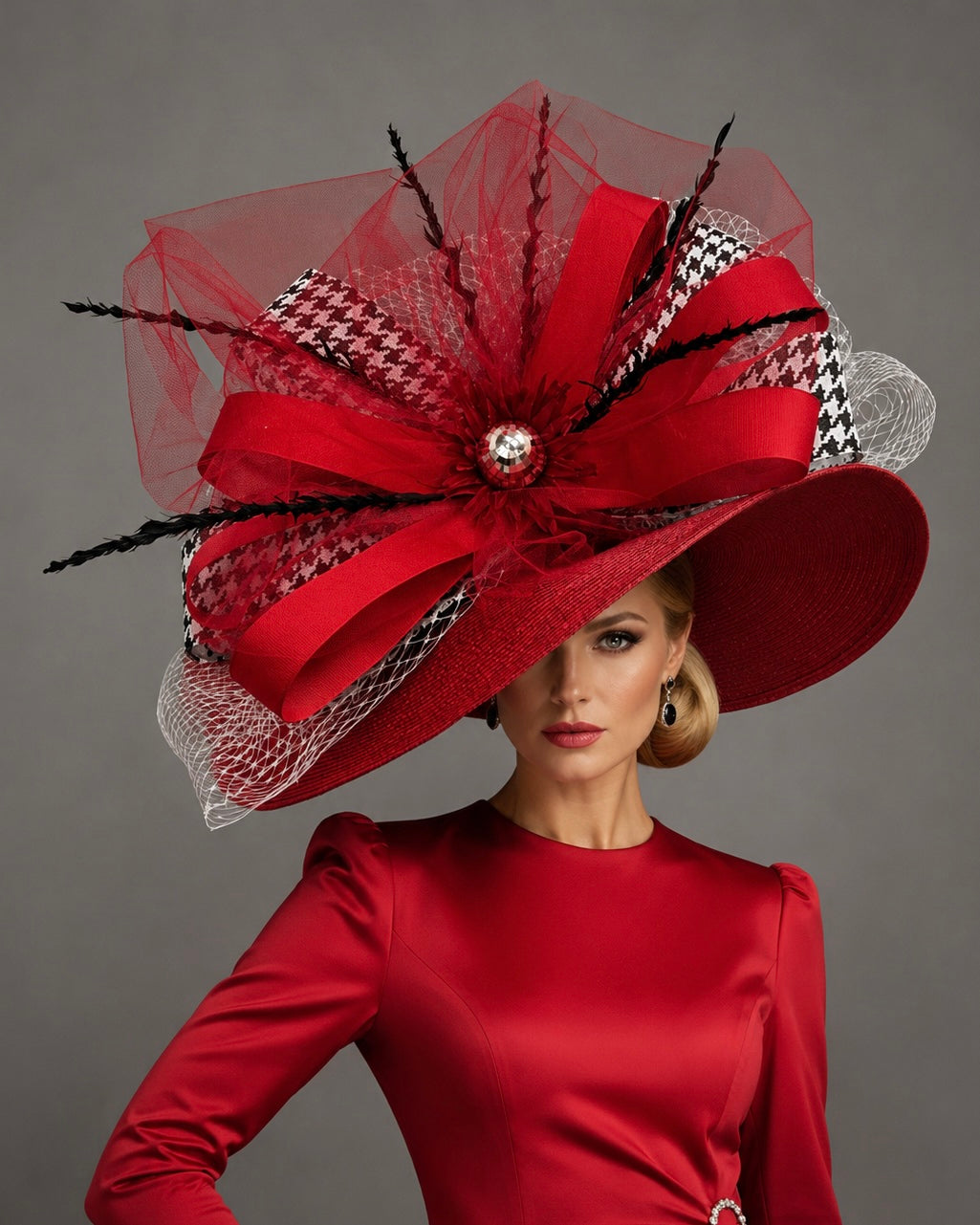 Catherine Red Black White - Kentucky Derby Hat