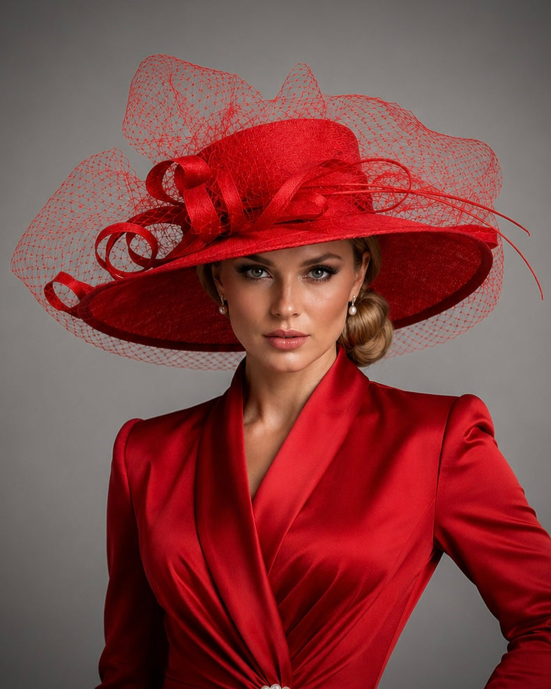 Grace Red Sinamay - Church Derby Hat