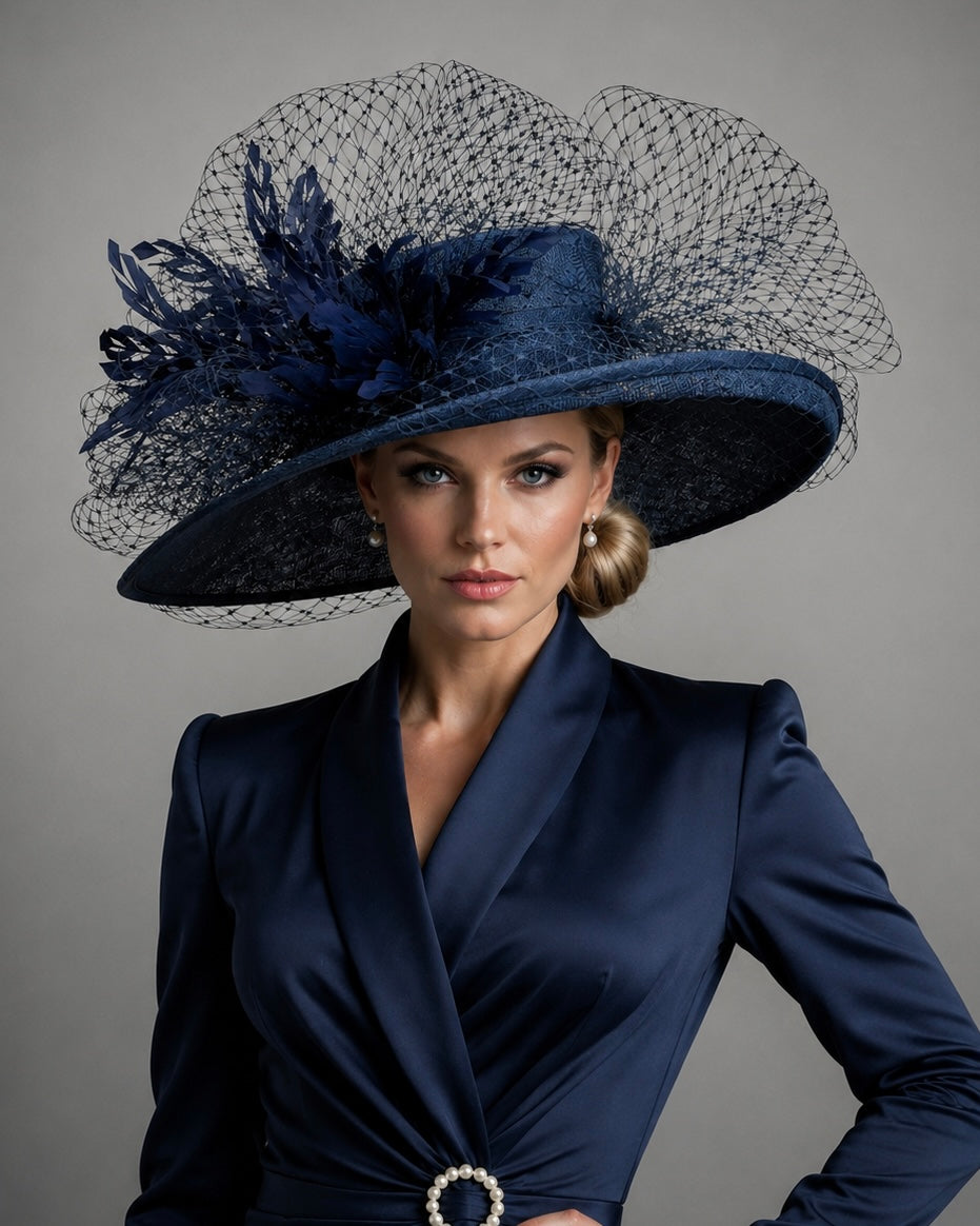 Serena Navy Sinamay - Church Derby Hat
