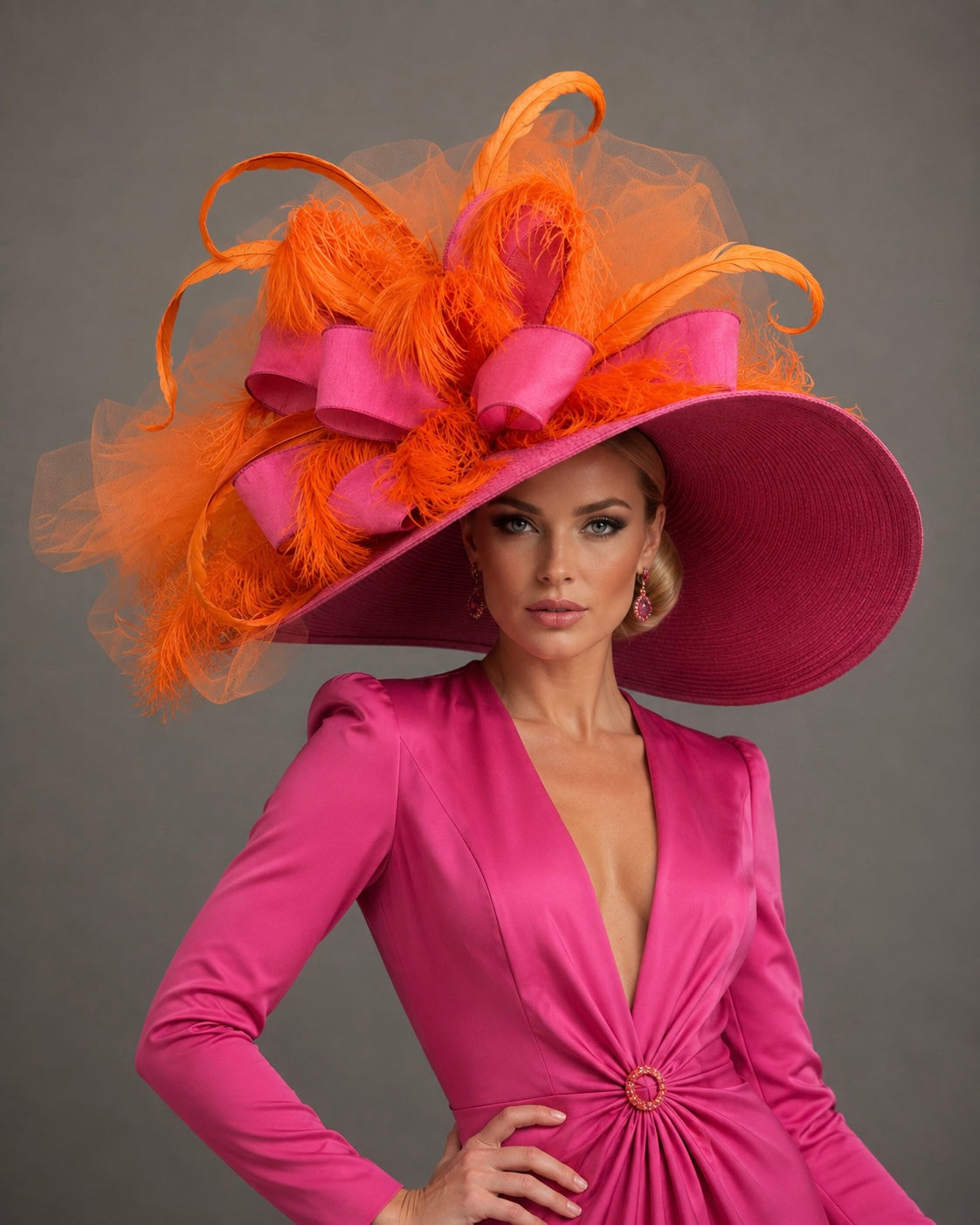 Korina Orange Fuchsia Pink - Kentucky Derby Hat