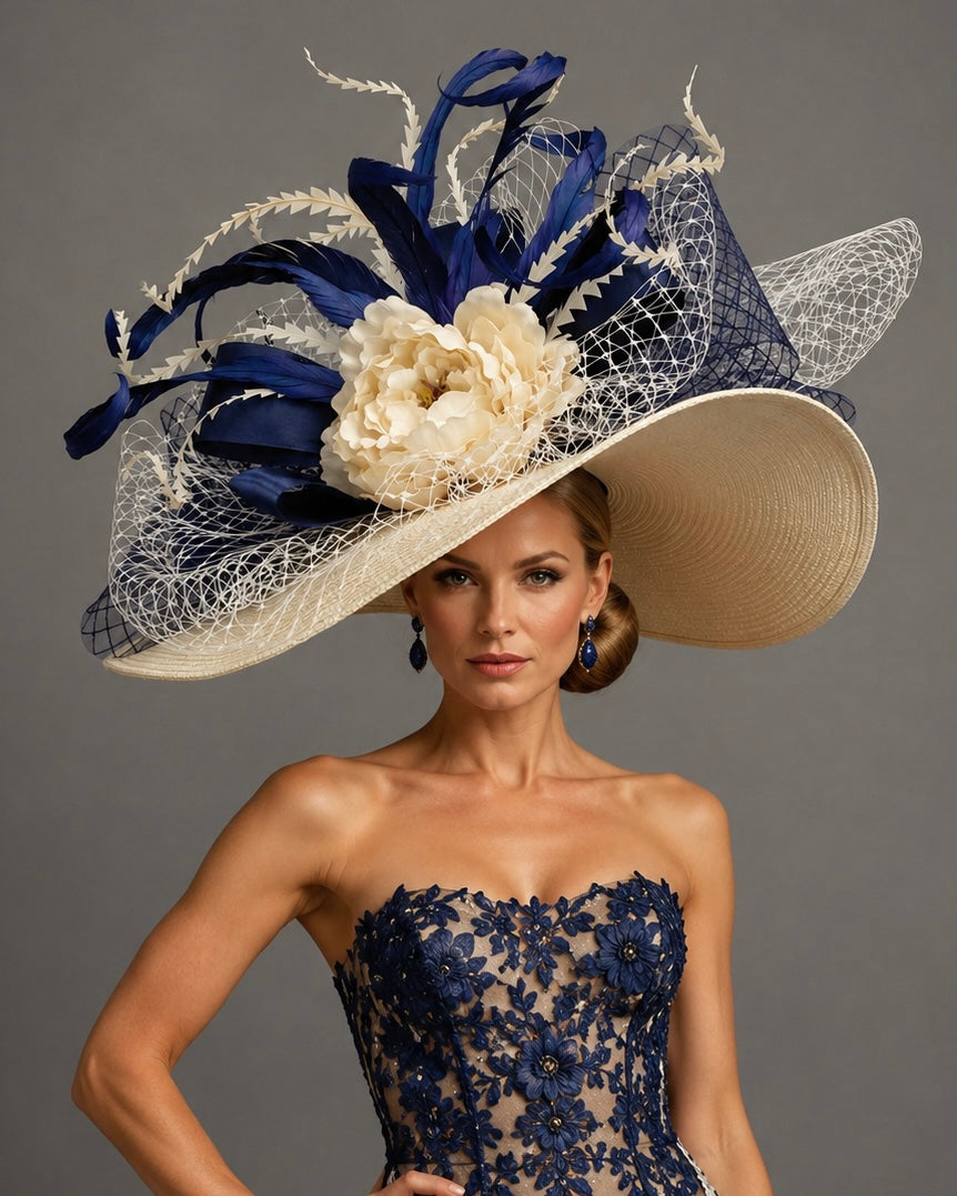 Rebecca Navy Ivory - Kentucky Derby Hat - Church Hat