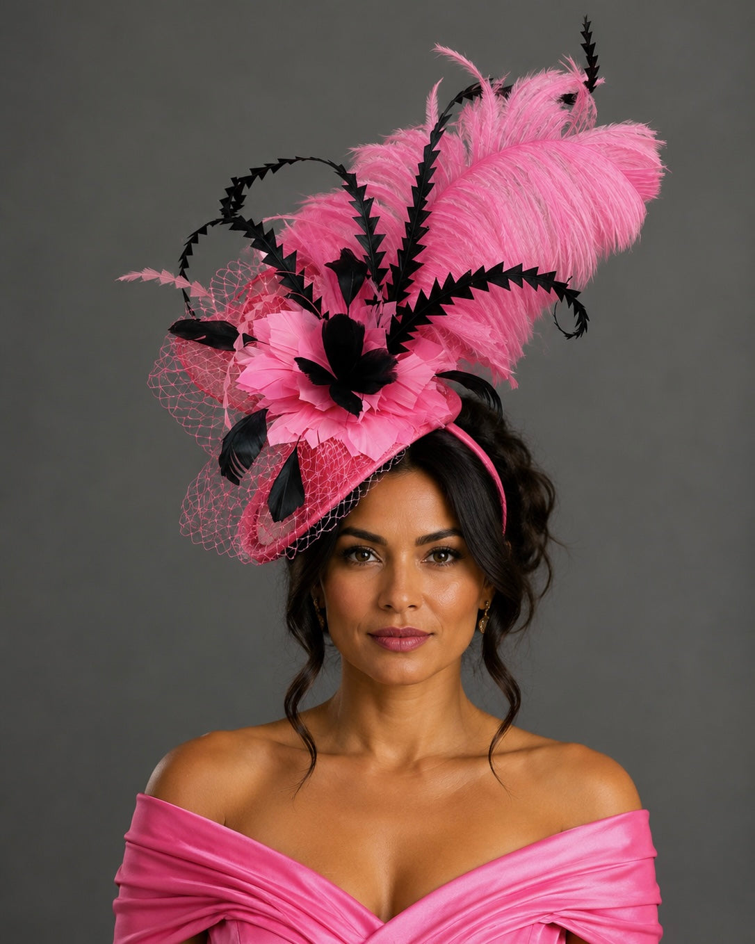 Mindi Pink Black - Derby Fascinator