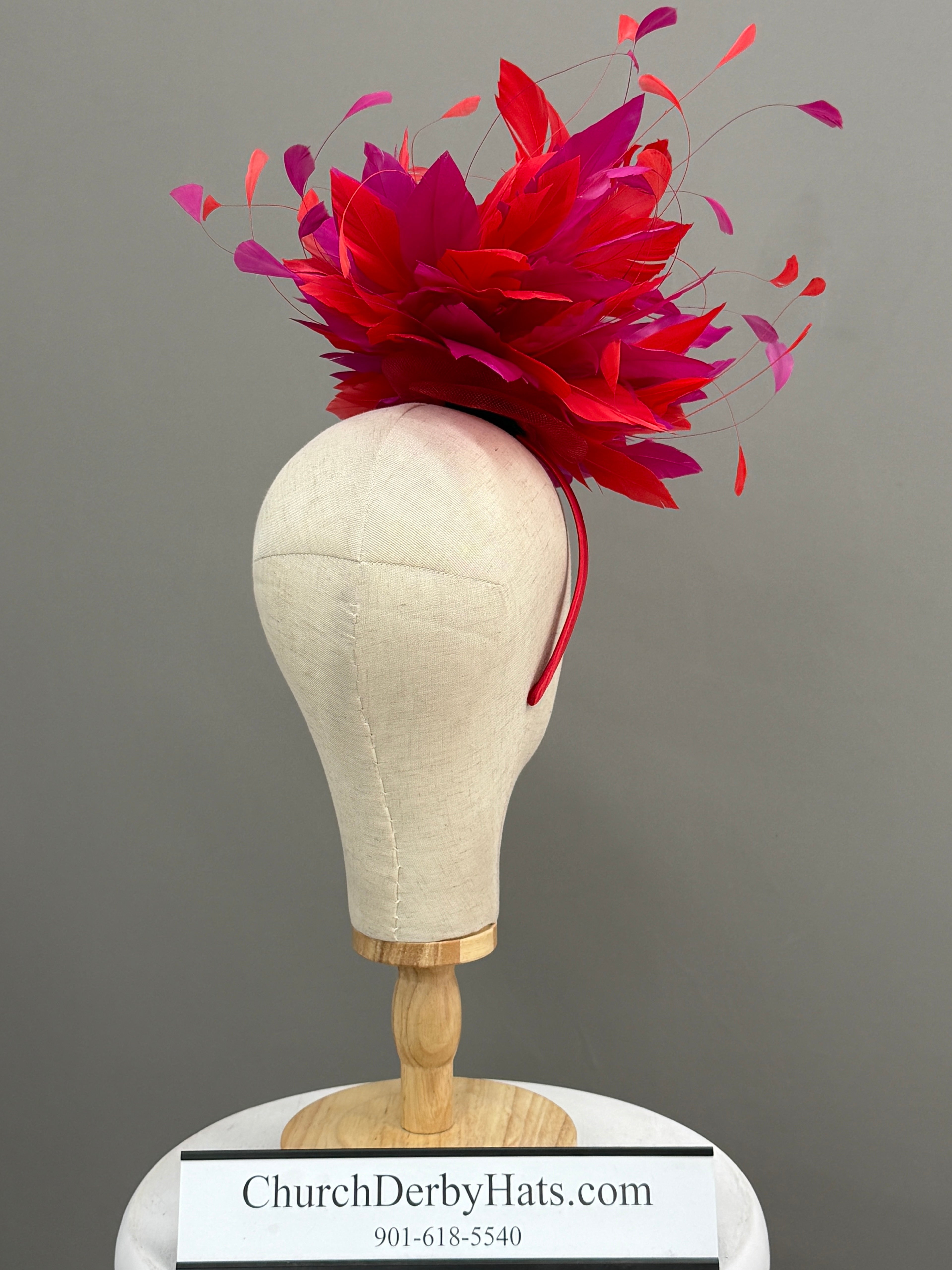 Serene Red Fuchsia Fascinator - Kentucky Derby Hat