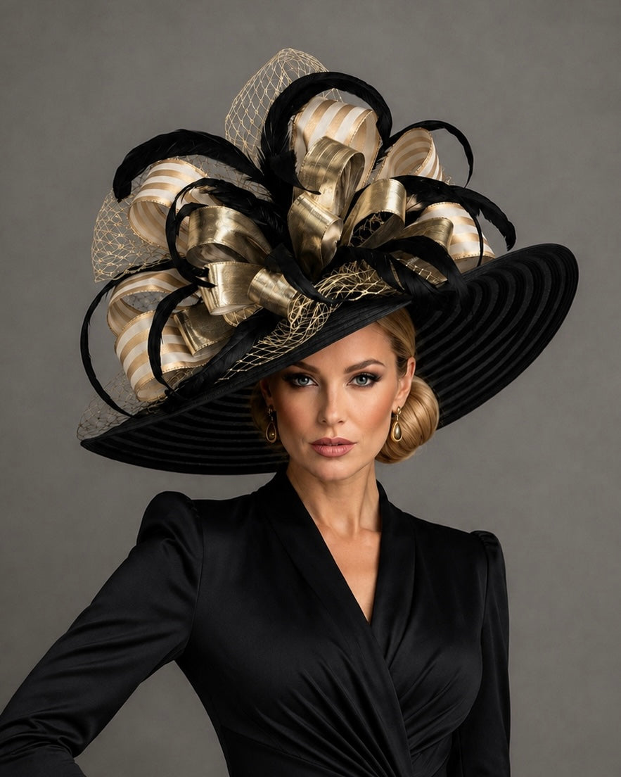 Gold Black Kentucky Derby Hat