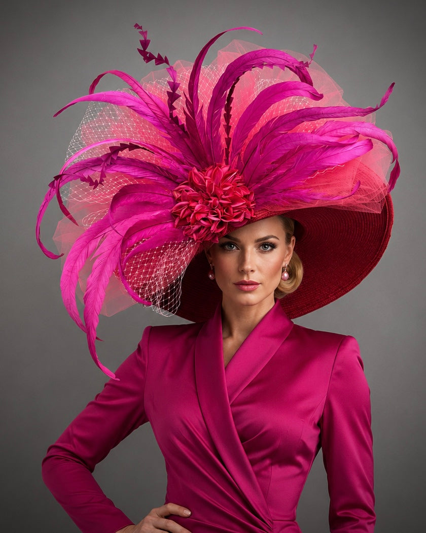 Alana Red Coral Pink - Kentucky Derby Hat