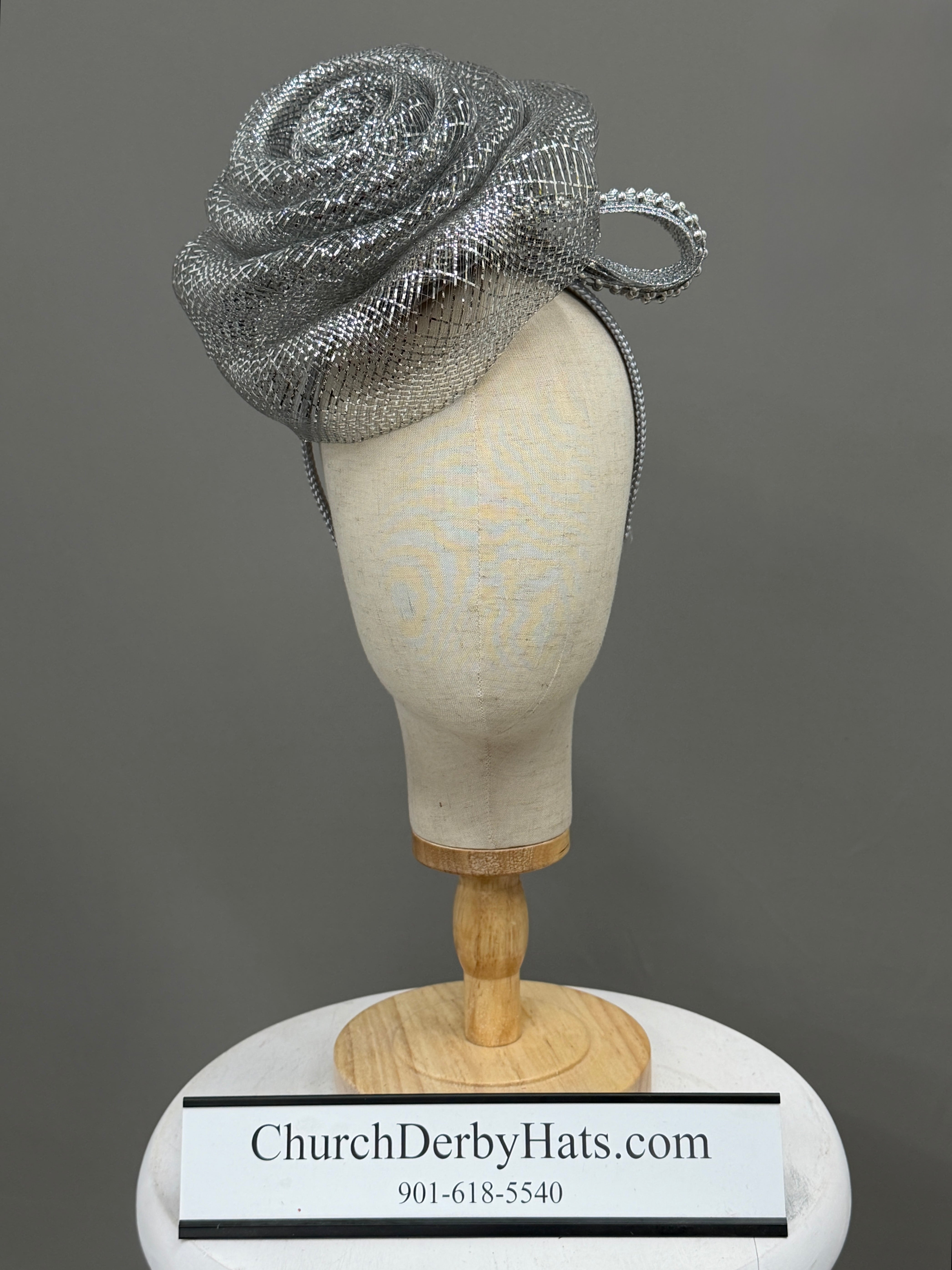 Metallic Silver Fascinator on Headband