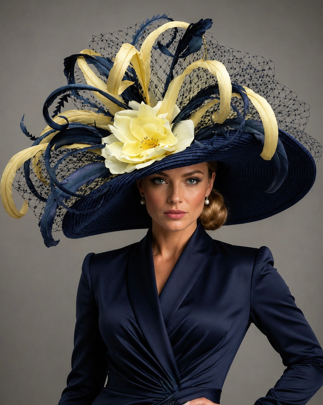 Diane Royal Blue Yellow - Kentucky Derby Hat