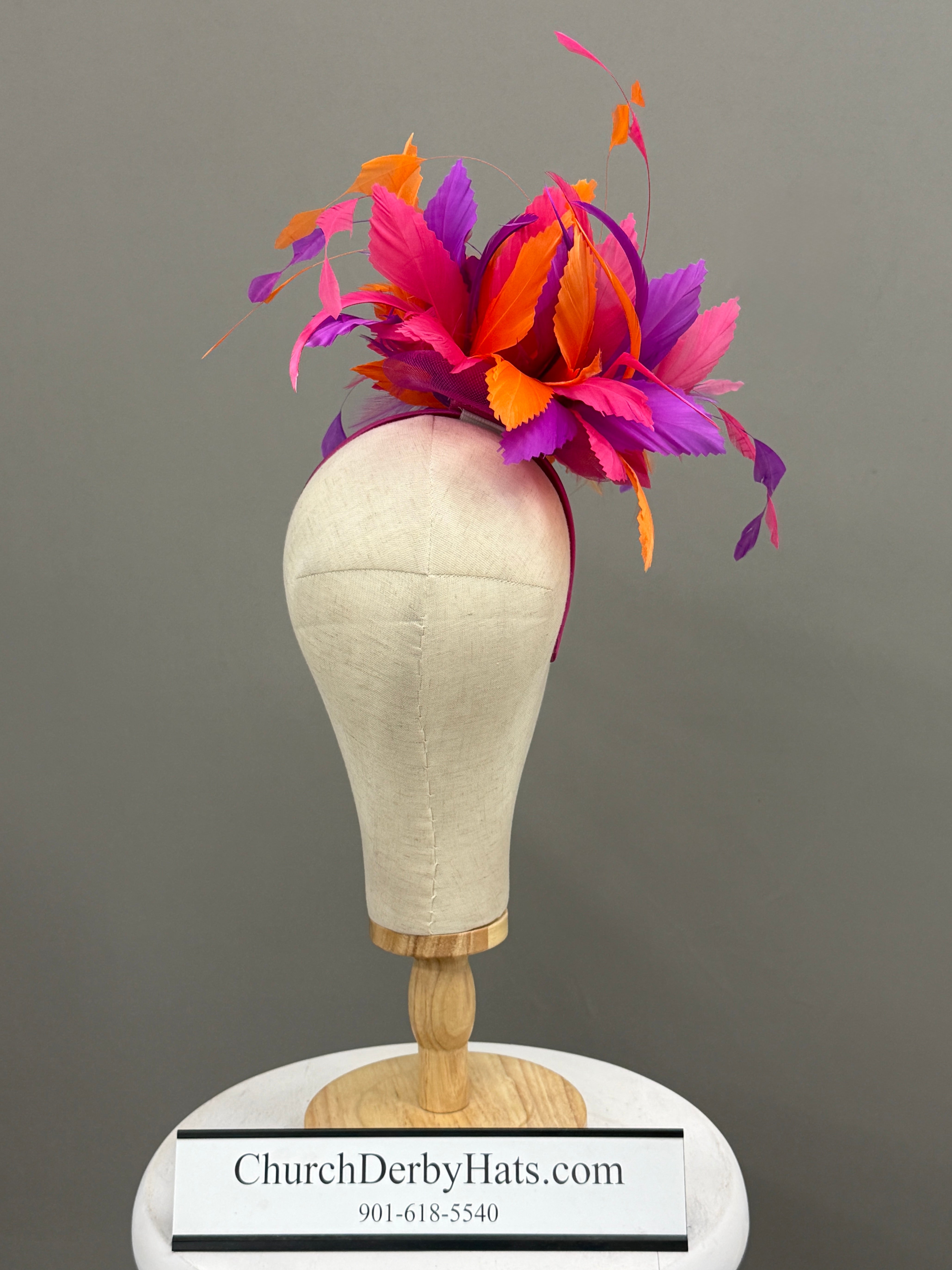 Orange Fuchsia Purple Feathered Fascinator