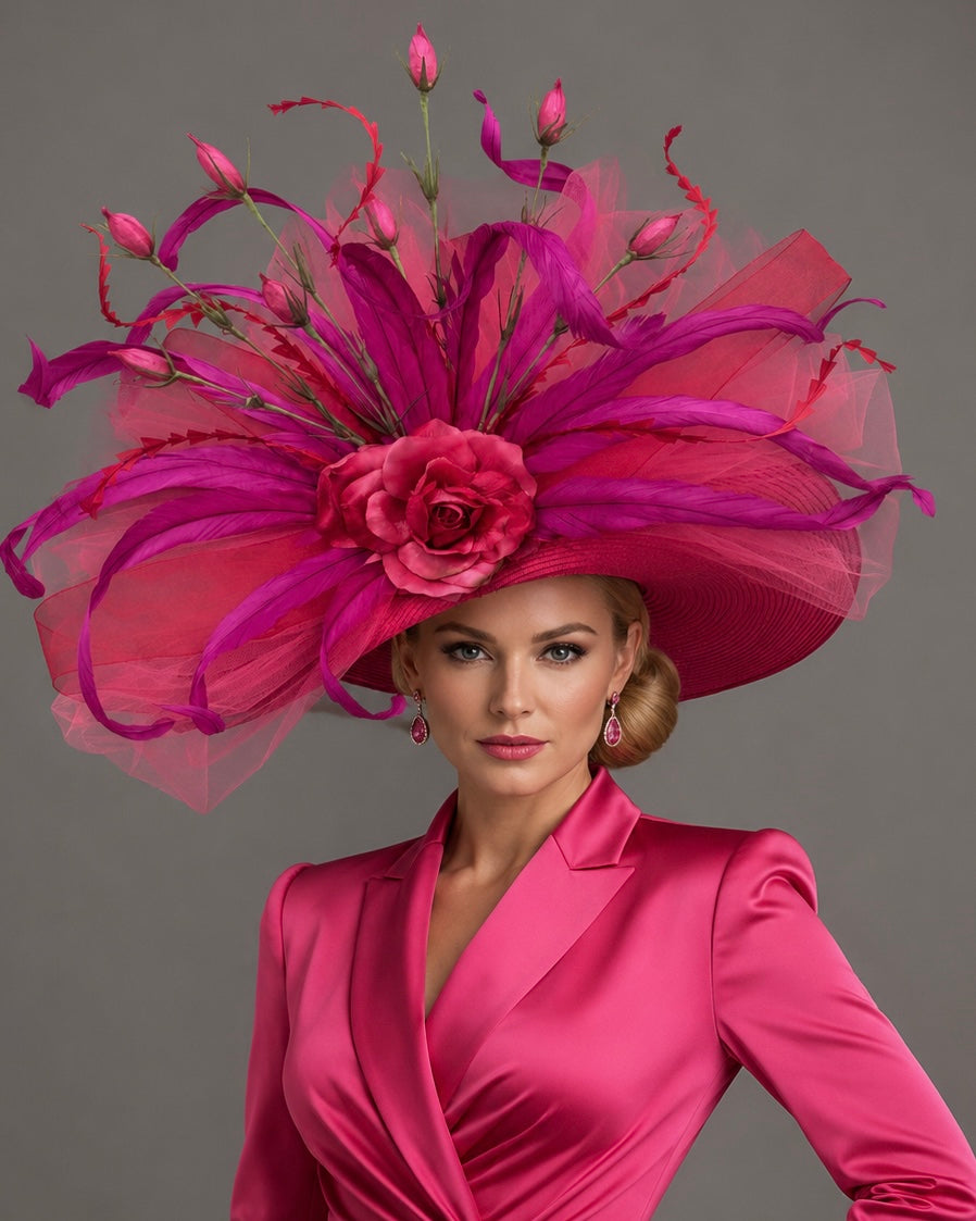 Nellie Red Pink - Kentucky Derby Hat