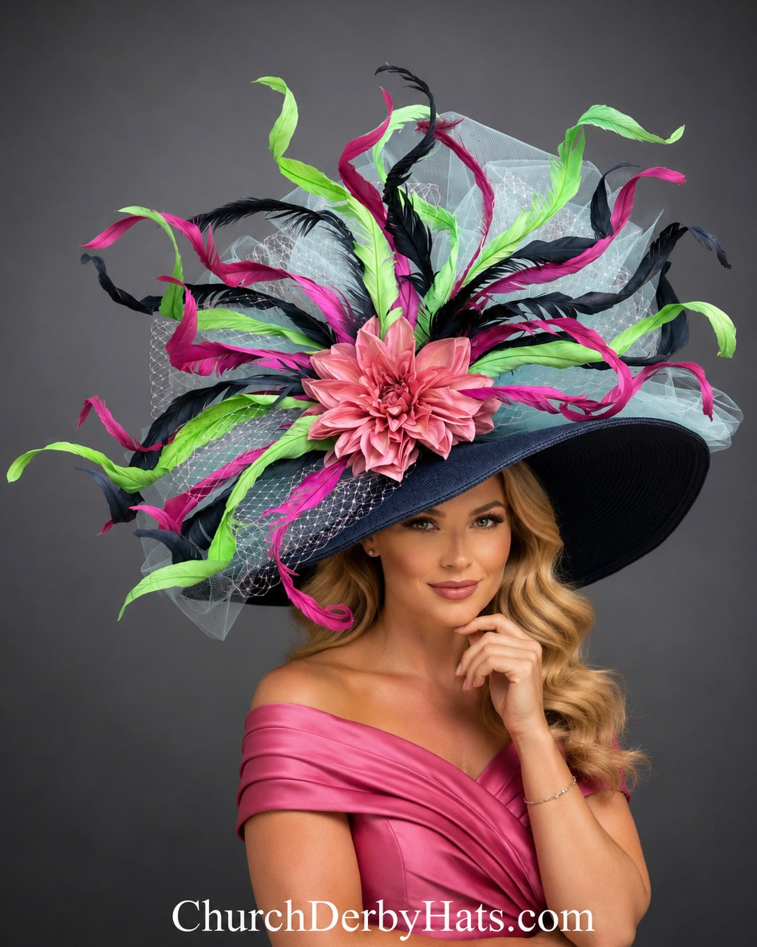 Rachel Pink Navy - Kentucky Derby Hat