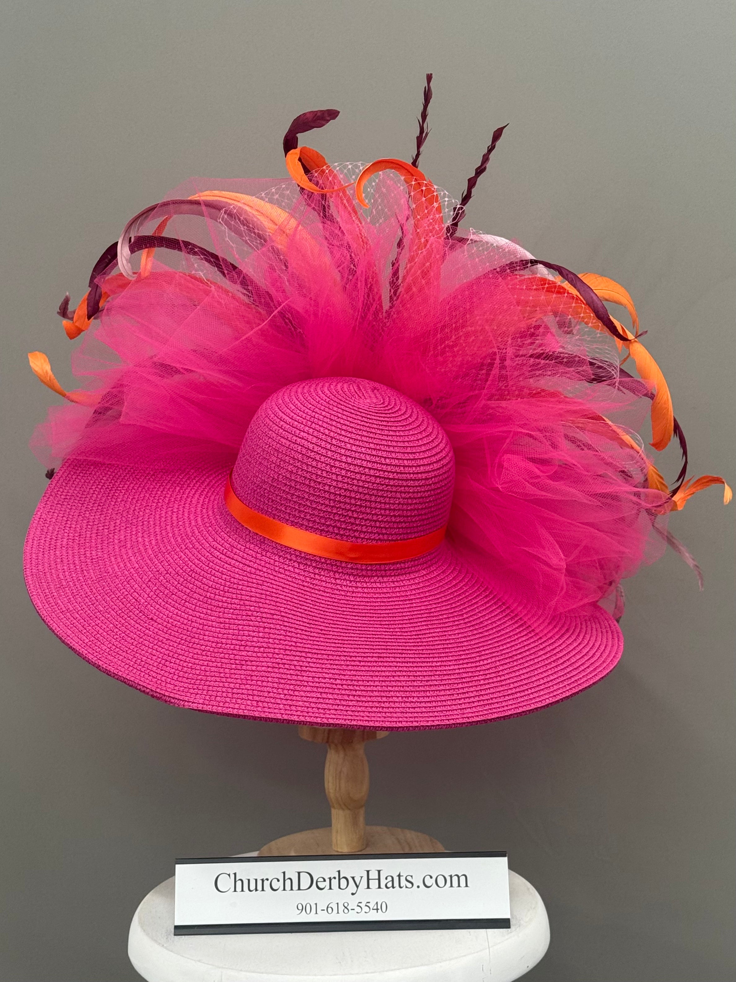 Diana Pink Orange - Kentucky Derby Hat - Church Hat