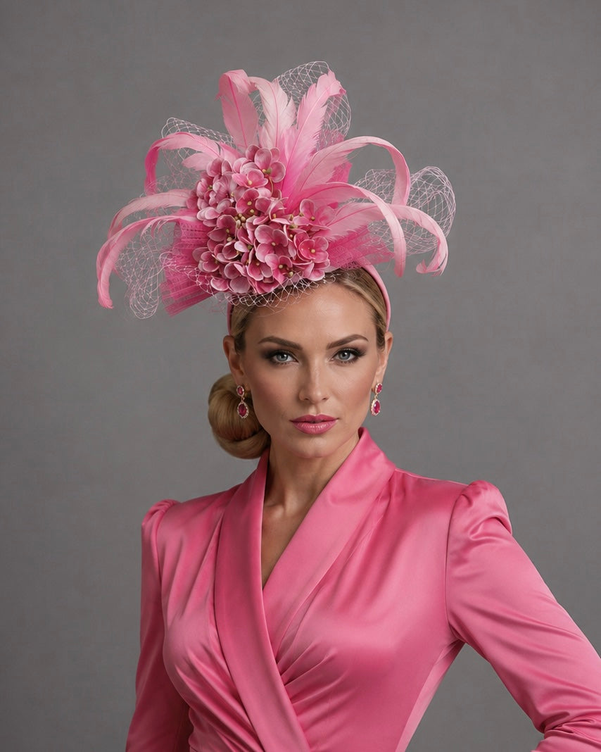 Pink Cloud Fascinator on Headband