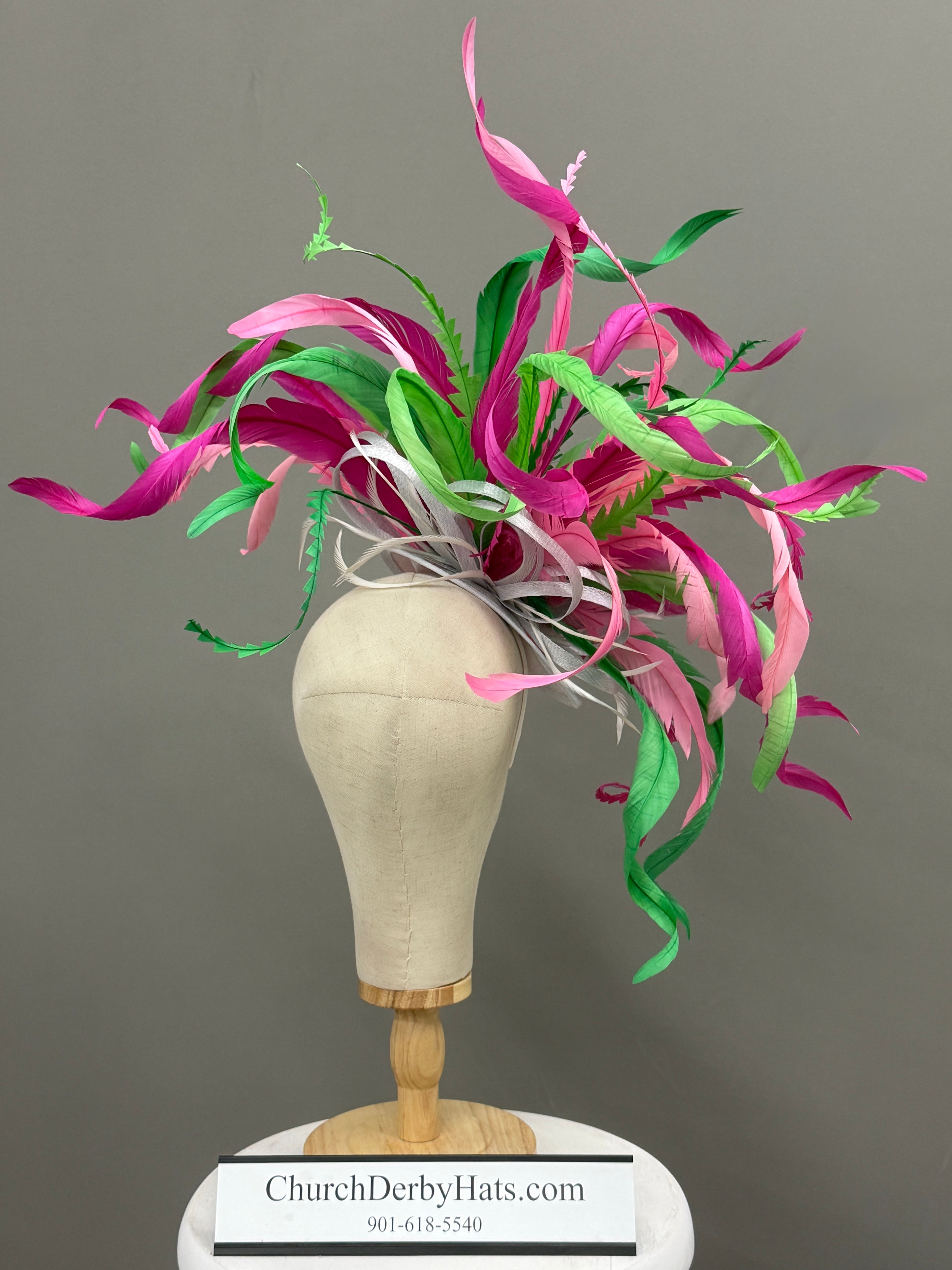 Poppy Pink Green Fascinator - Kentucky Derby Hat