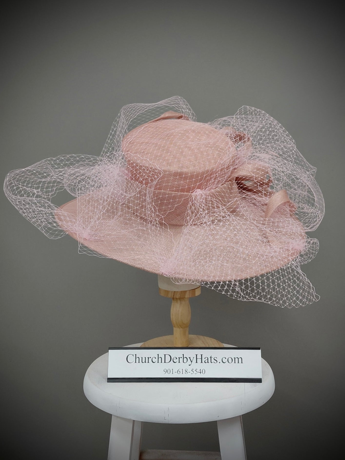 Marcella - Blush Pink Sinamay Hat with French Netting