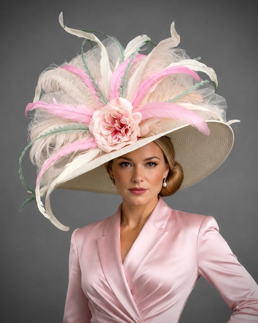 Michelle Pink Ivory - Church Derby Hat