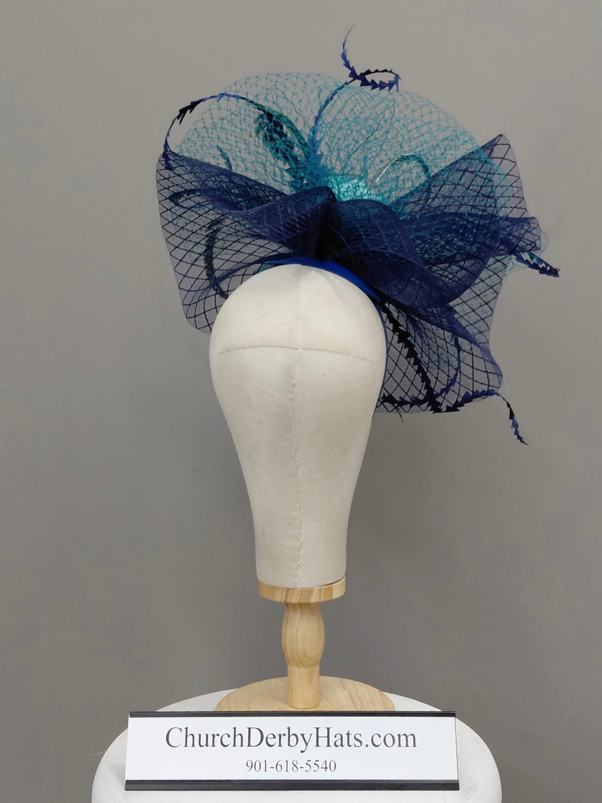 Katrina Navy Turquoise - Fascinator on Headband