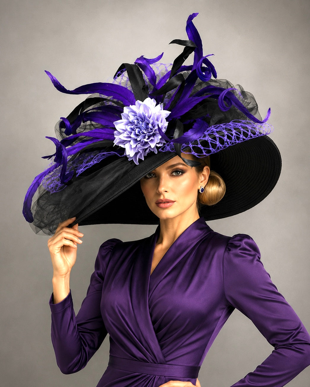 Becky Black Purple - Kentucky Derby Hat - Church Hat