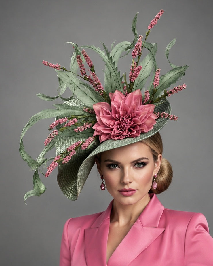 Amanda Pink Green Fascinator - Wedding Hat