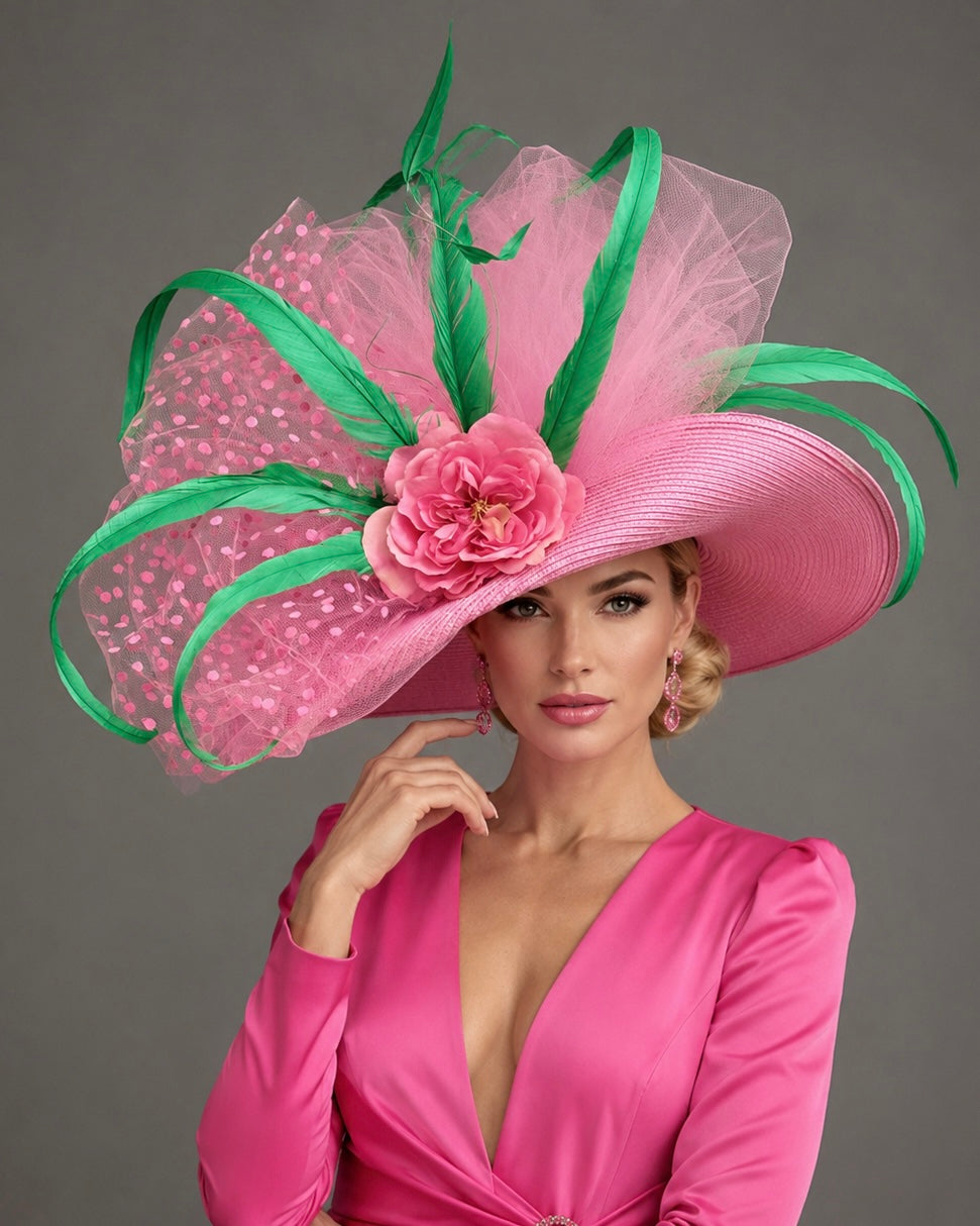 Kerine Pink Green - Kentucky Derby Hat