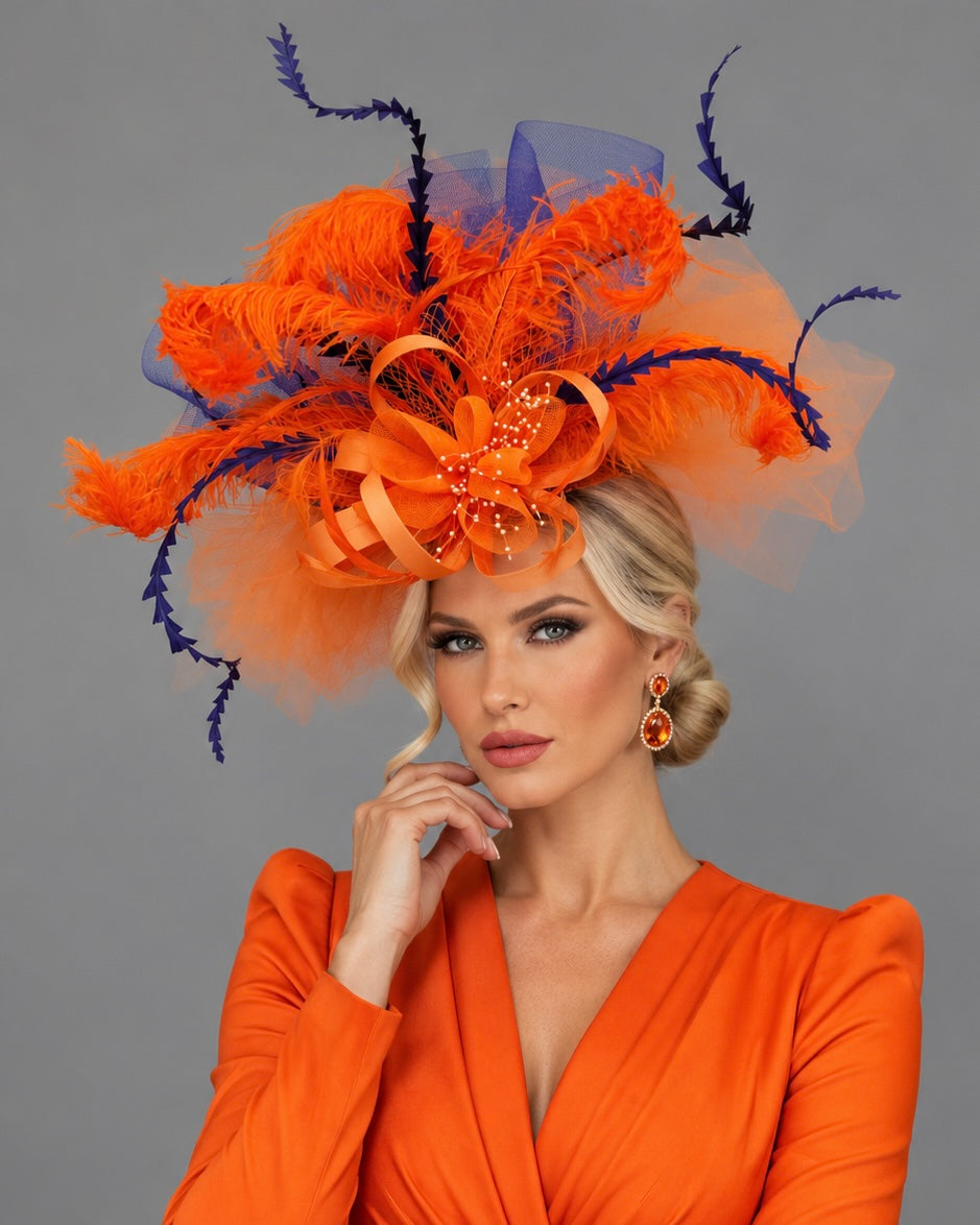 Orly - Orange Fascinator on Headband - Kentucky Derby Hat