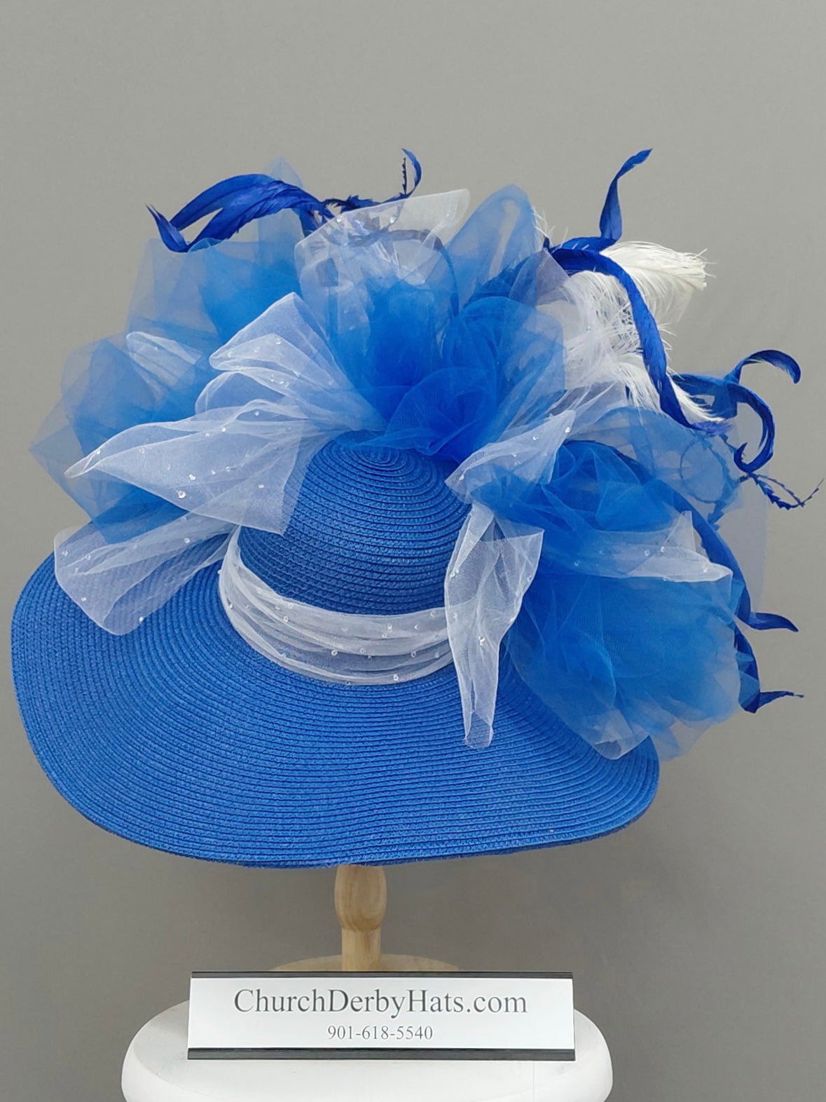 Tarina Blue White - Church Derby Hat