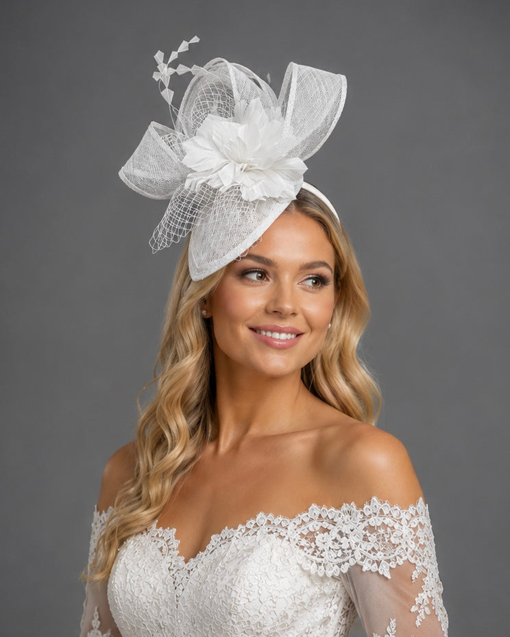 Bridal Fascinator White - Wedding Hat