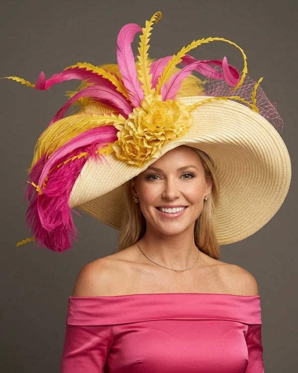 Linda Yellow Pink - Kentucky Derby Hat