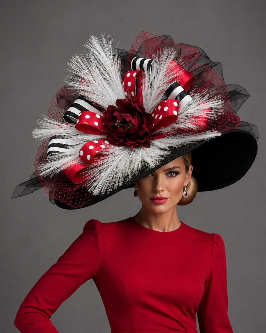 Jackie Black Red White - Kentucky Derby Hat