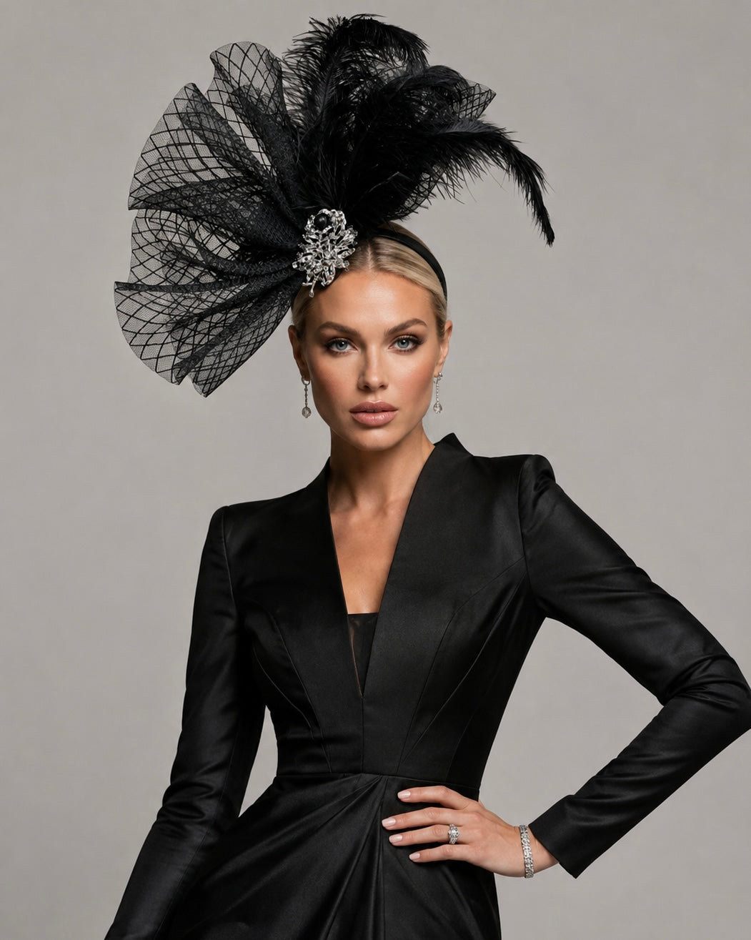Noir Black Fascinator on Headband