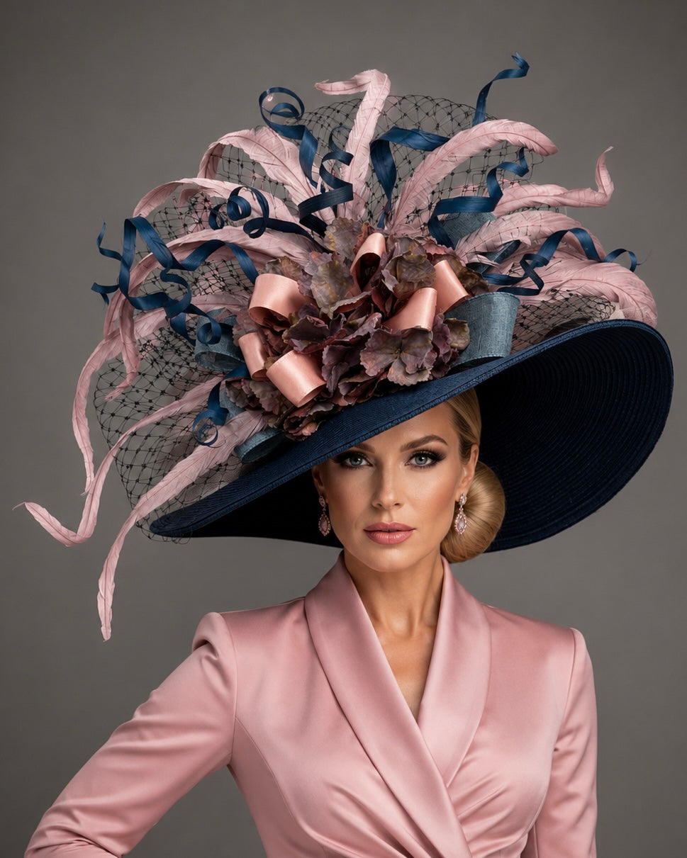 Sabrina Navy Pink - One of a kind - Kentucky Derby Hat - Church Hat