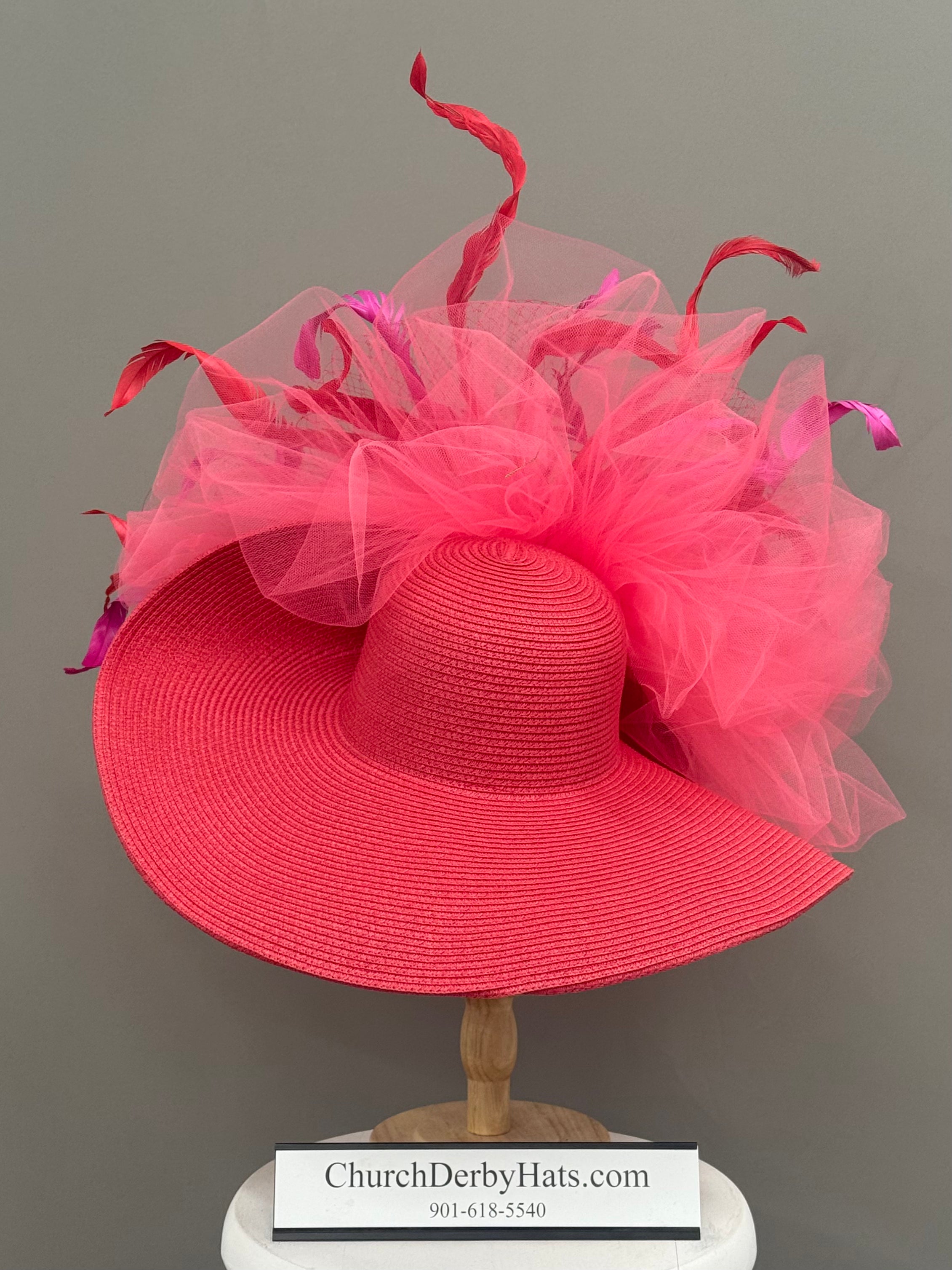 Pippa Red Hat Pink Coral - Kentucky Derby Hat