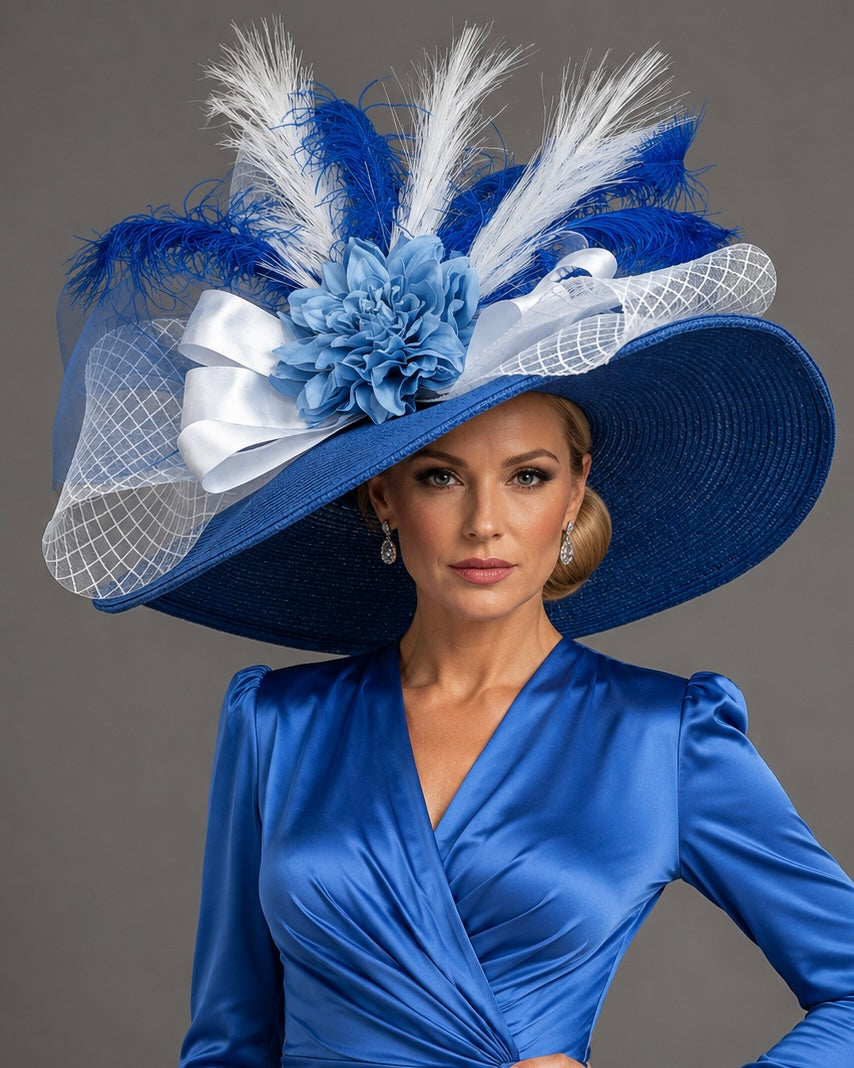 Nicole Royal Blue White - Kentucky Derby Hat