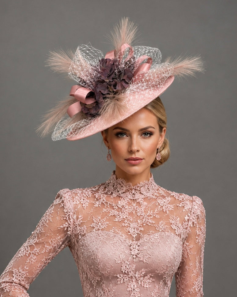 The Duchess - Kentucky Derby Fascinator - One-Of-A-Kind Millinery in Blush Pink