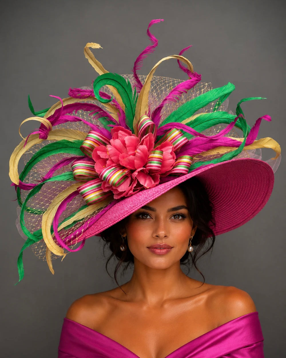 Gail - Pink Colorful Kentucky Derby Hat - Church Hat