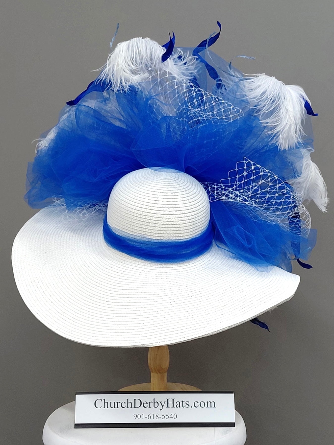 Irene Blue White - Kentucky Derby Hat