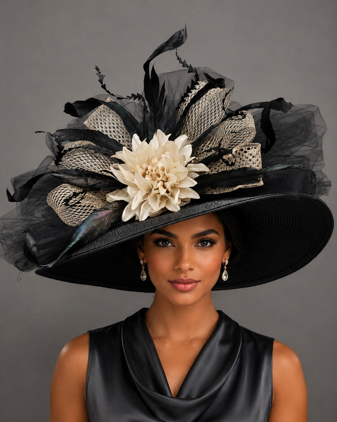 Cindy Black Gold Ivory - Kentucky Derby Hat