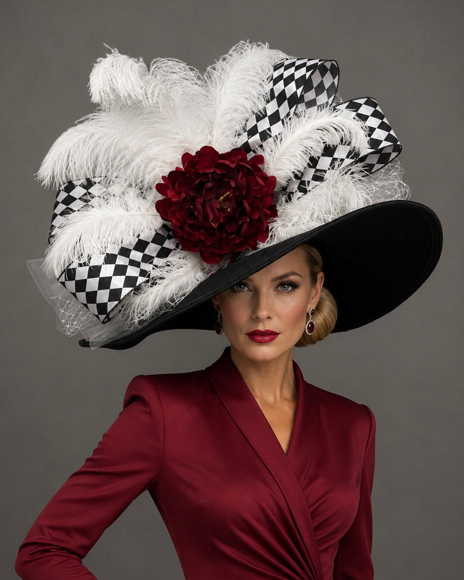 Power Play - Kentucky Derby Hat - Red White Black Church Hat