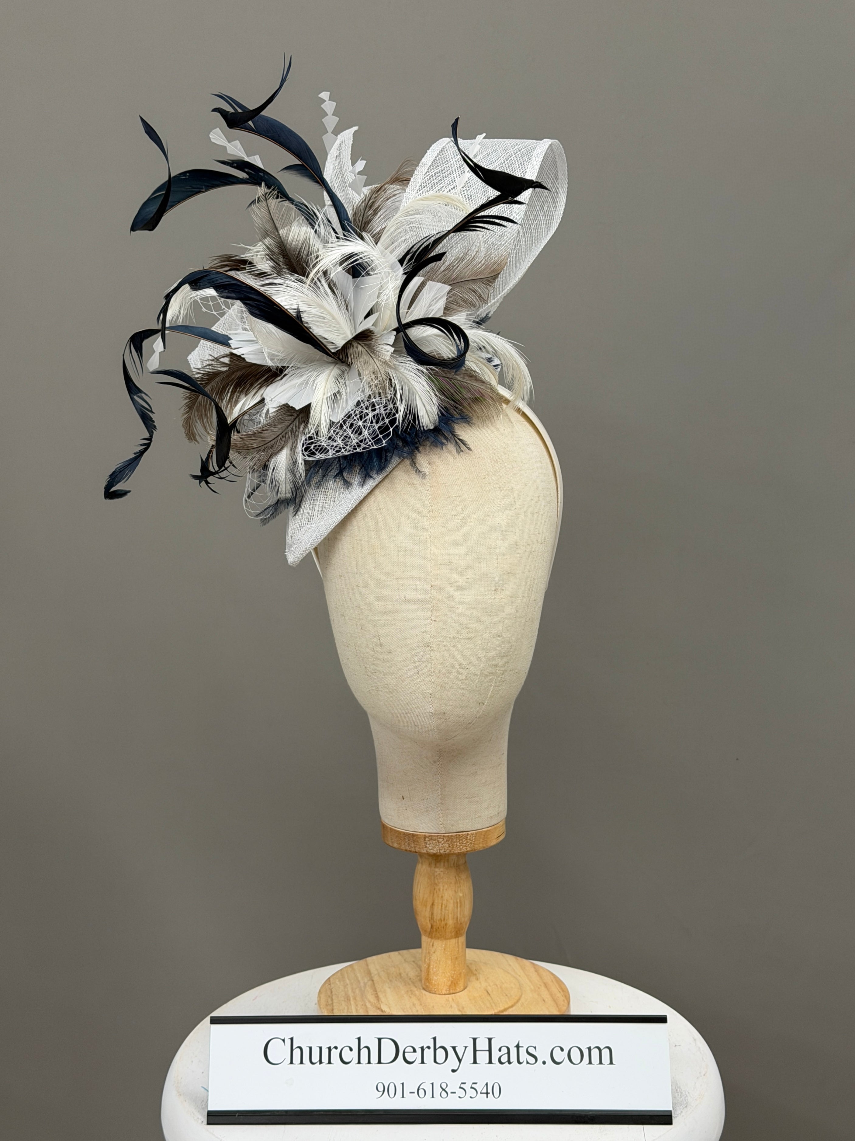 Rhea Navy Natural - Church Derby Fascinator Hat