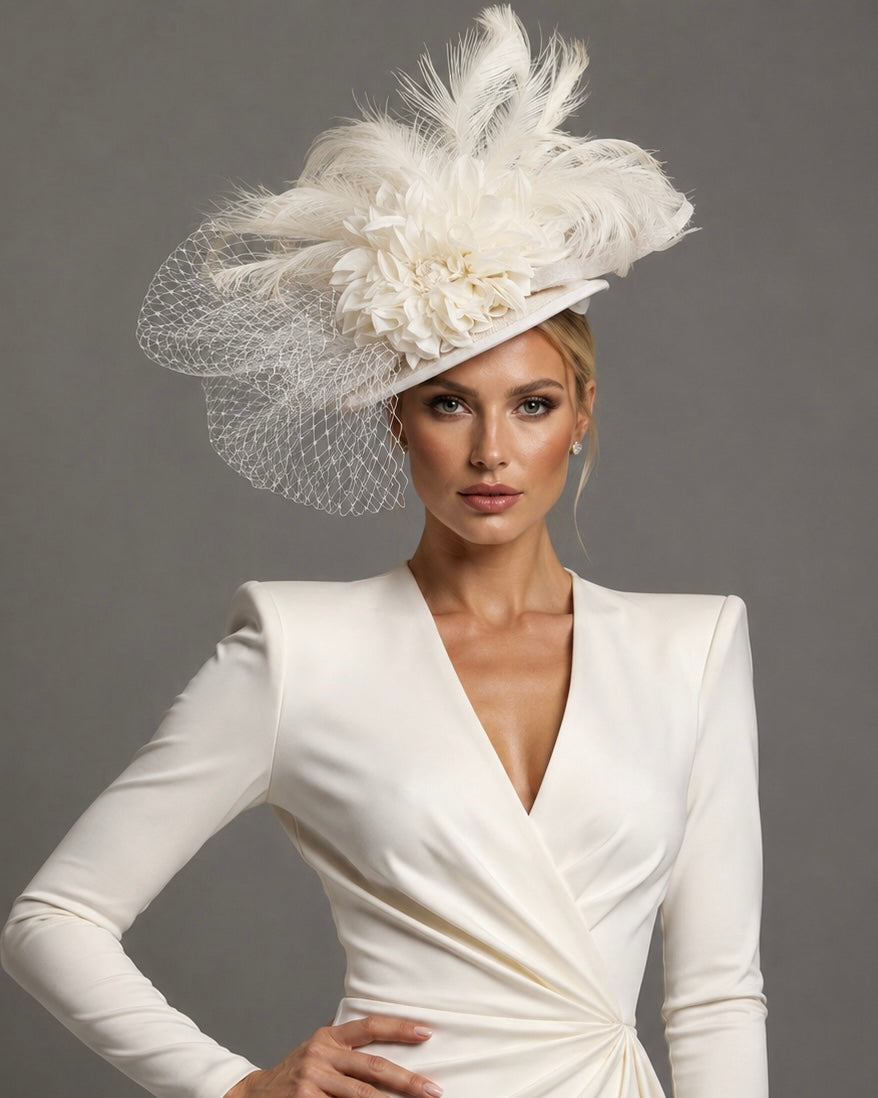 Sarah Jessica White Ivory Fascinator on Headband
