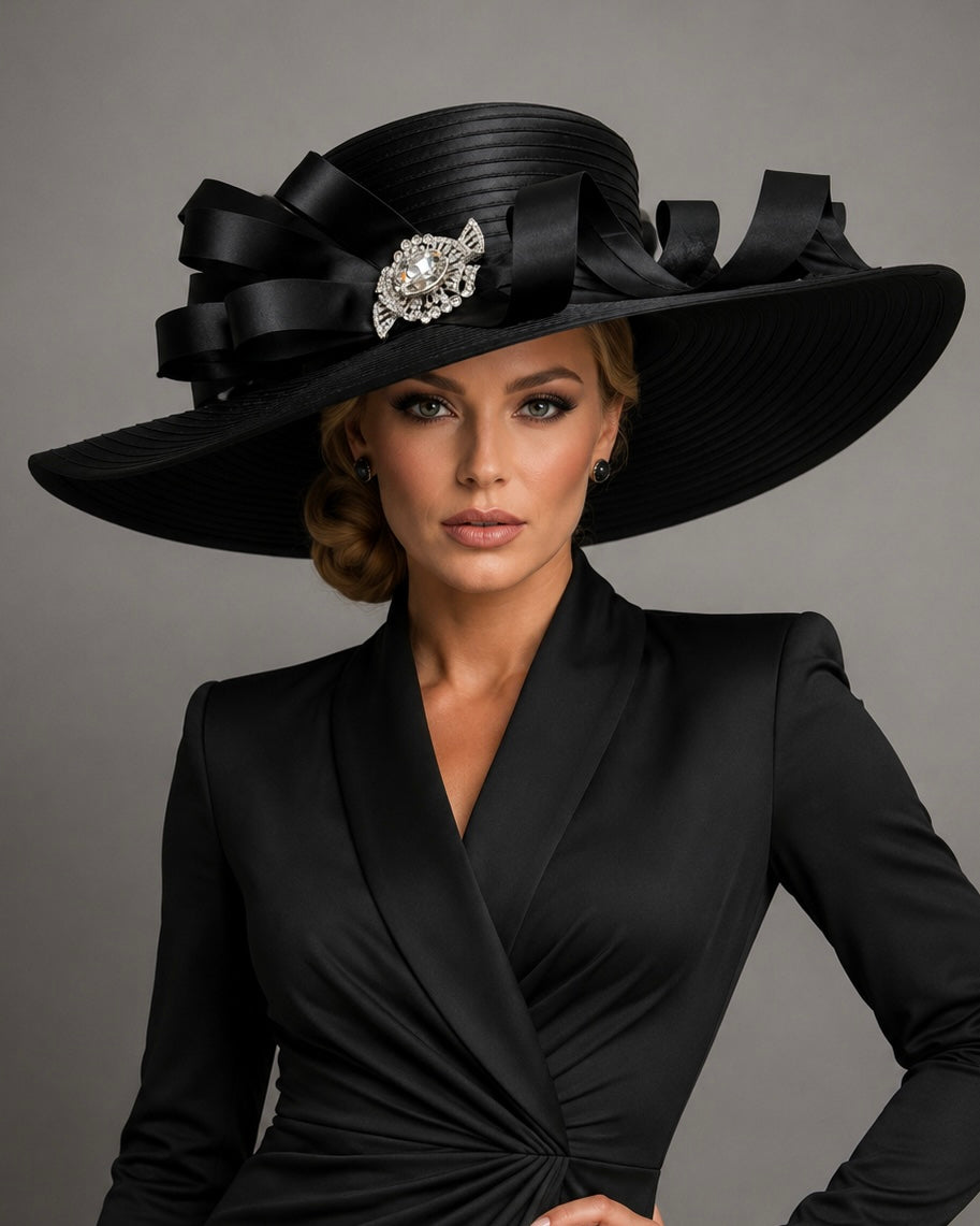 Black Satin Ribbon - Church Hat