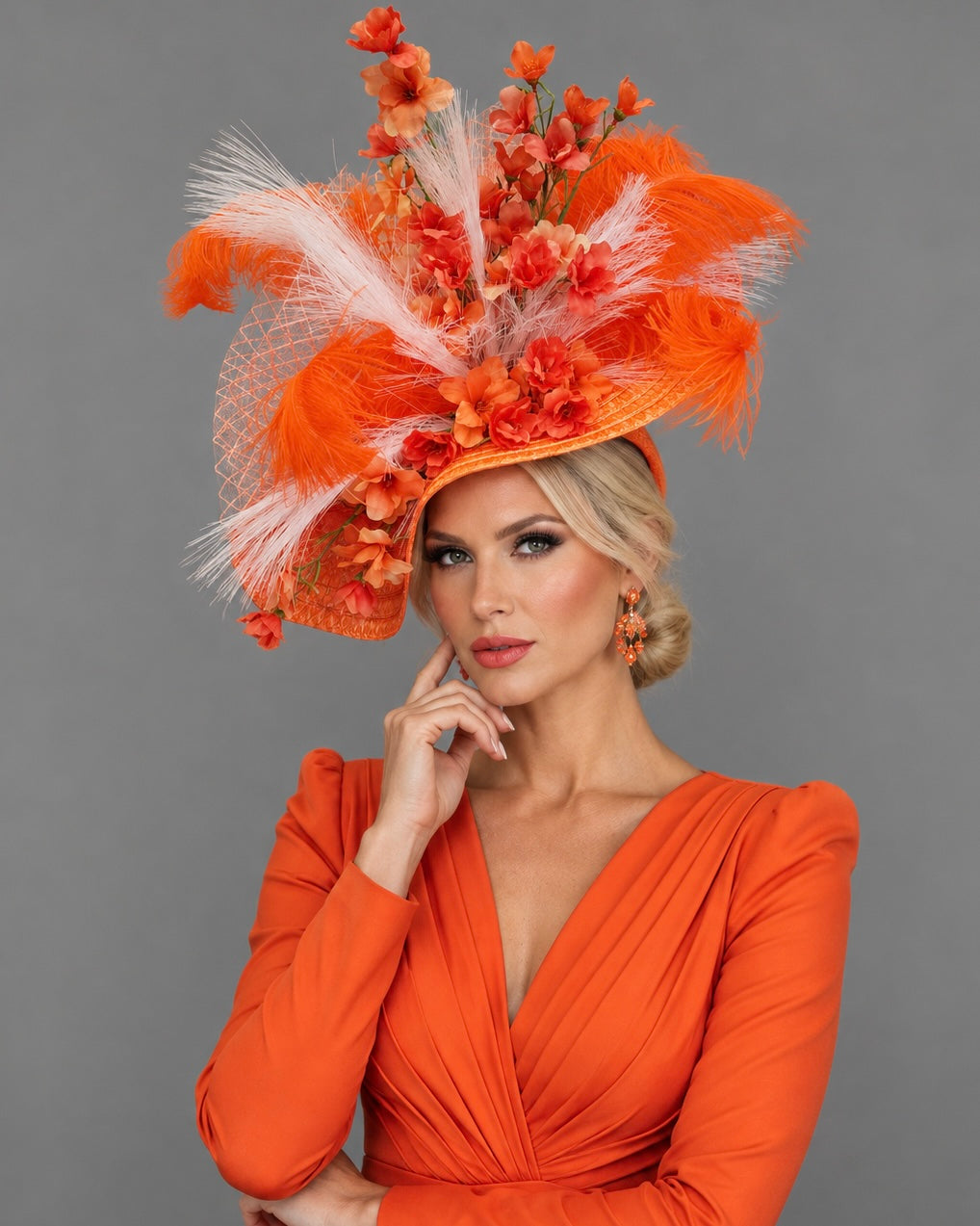 Ruth Orange - Fascinator on Headband - Kentucky Derby Hat