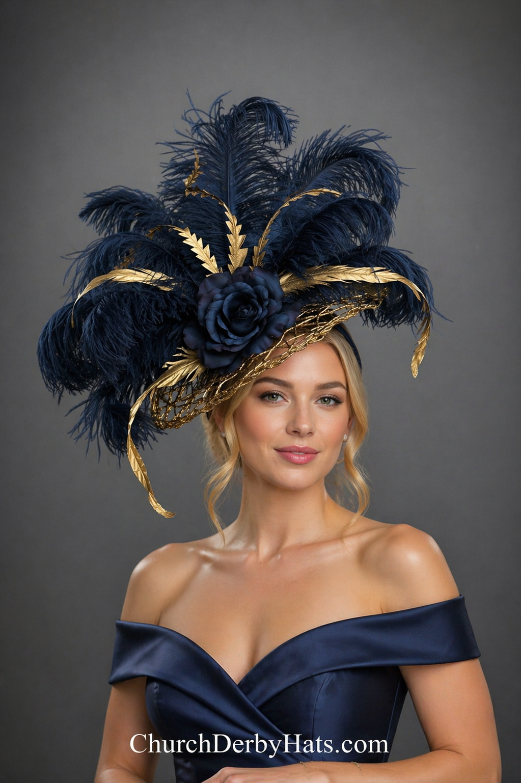 Anna Gold Navy - Kentucky Derby Hat