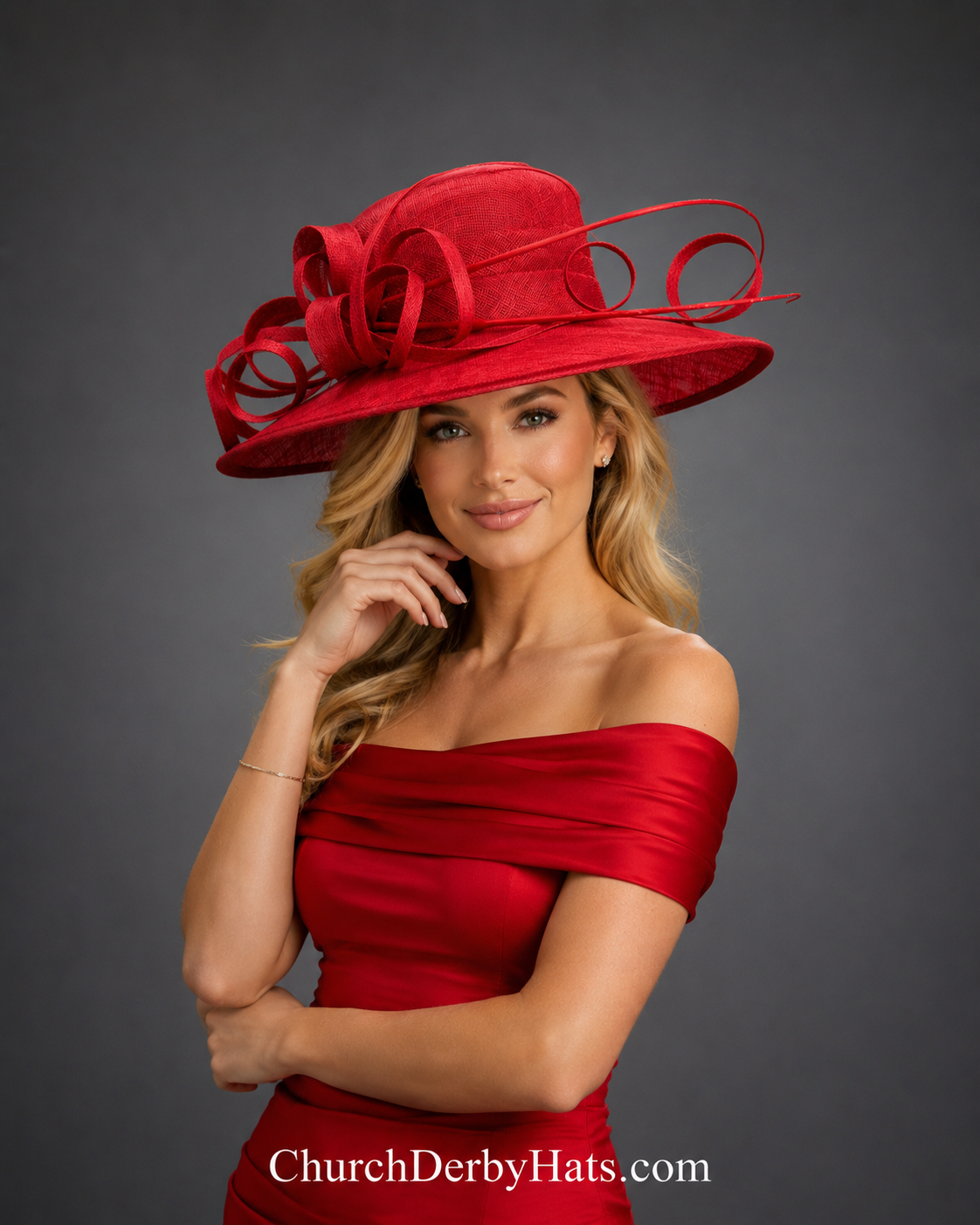 Red Sinamay Straw - Church Derby Hat