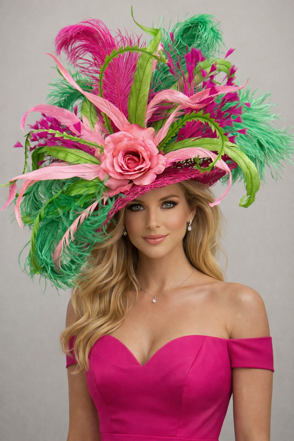 Haley Pink Green - Fascinator Derby Hat