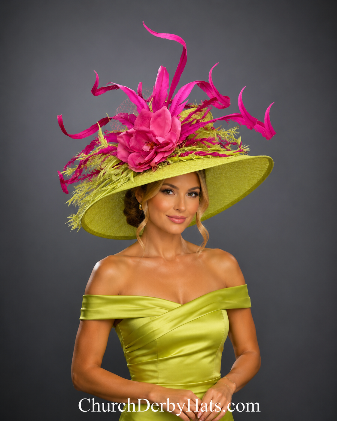 Spirit Lime Green Pink - Kentucky Derby Hat