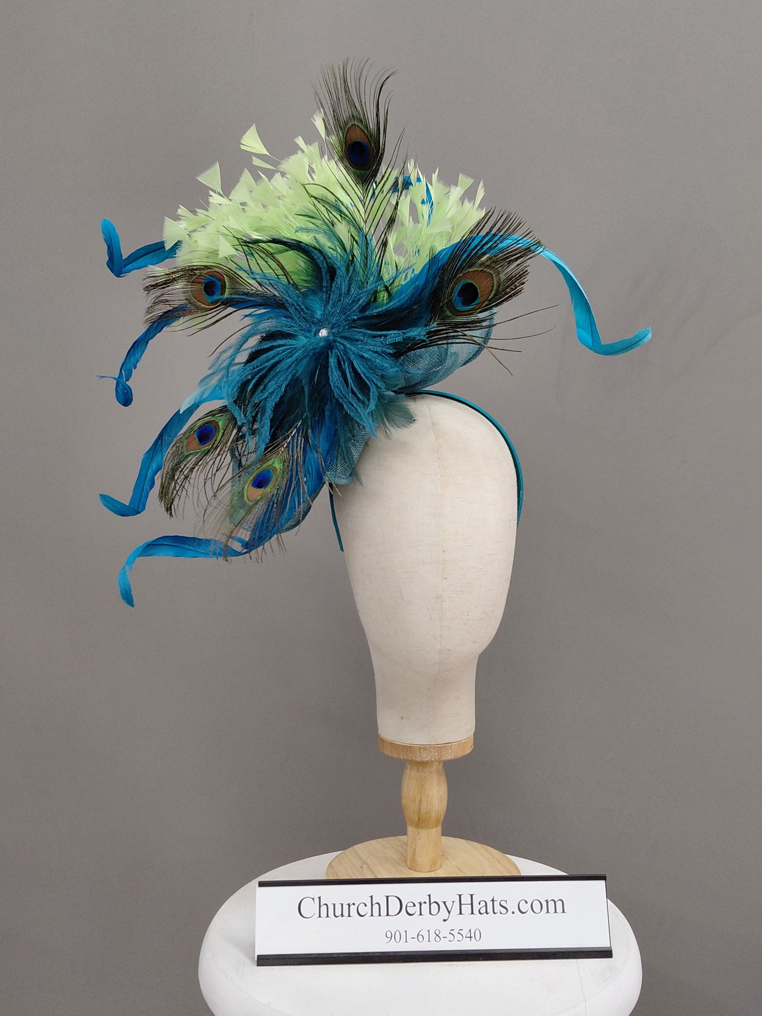 Teal Lime Fascinator on Headband