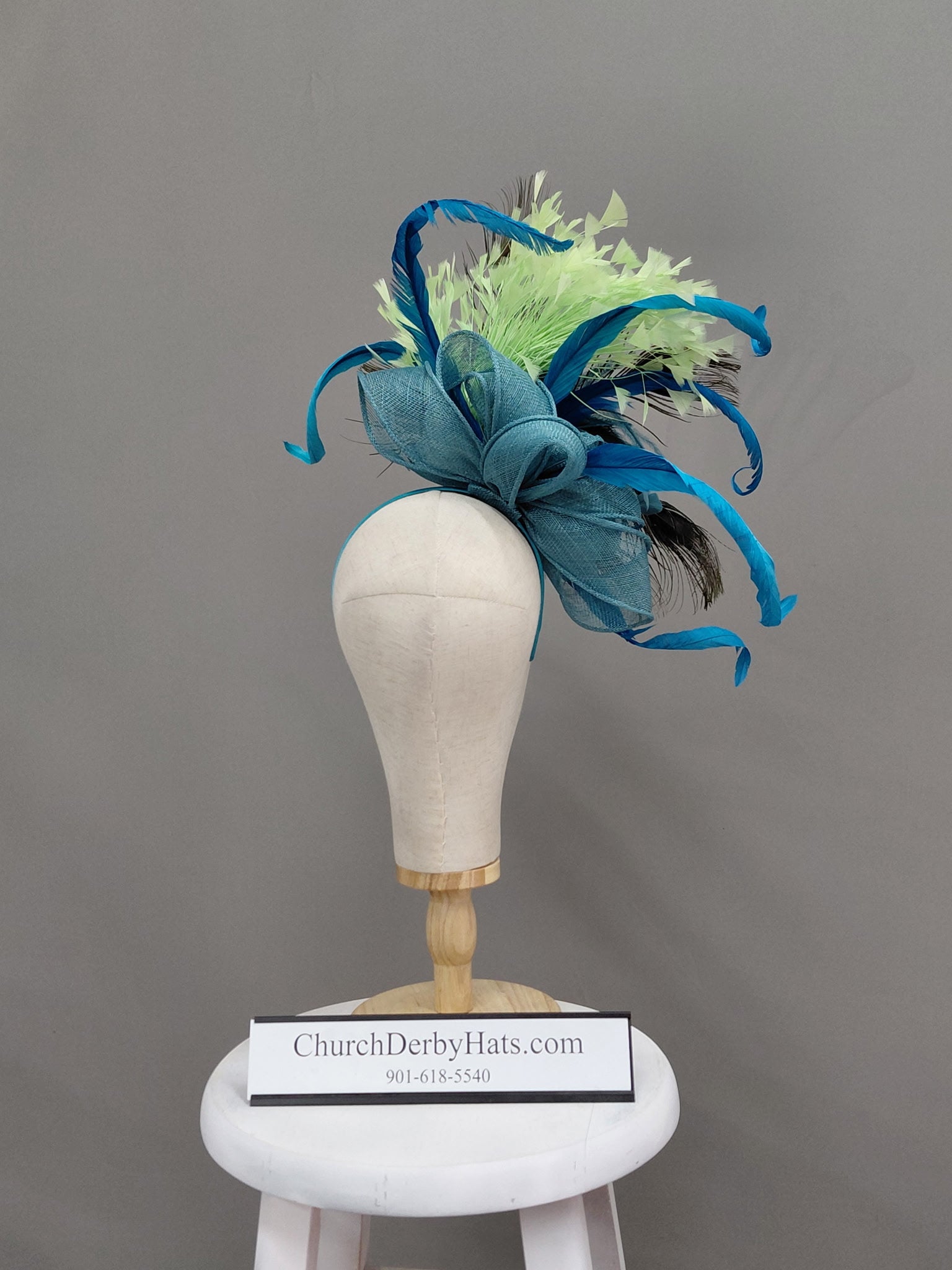 Teal Lime Fascinator on Headband
