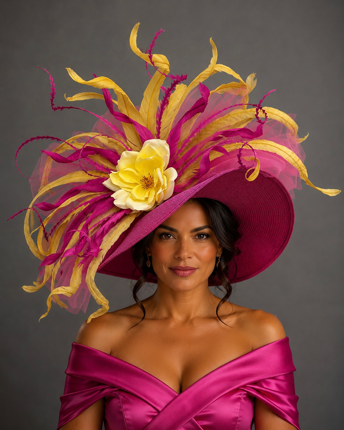 Jenelle - Pink Yellow Church Derby Hat