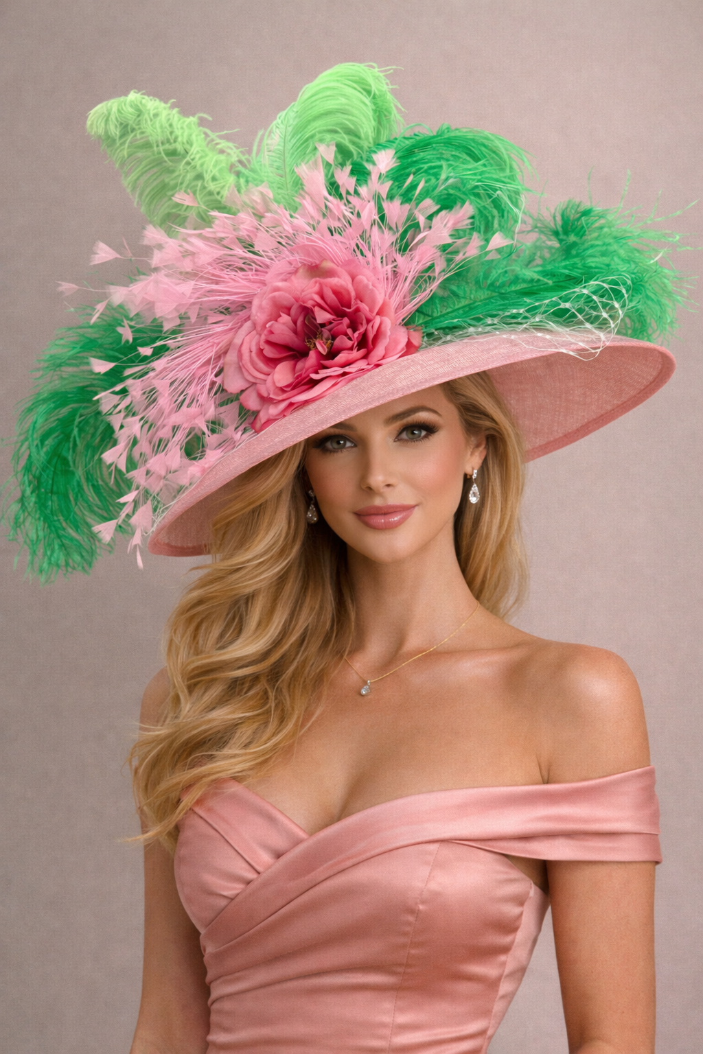 Tessa Pink Green Sinamay - Kentucky Derby Hat