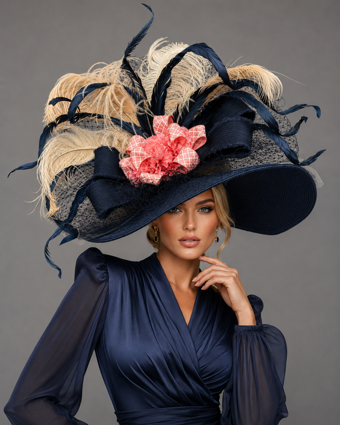 navy blue dress hats Windsor - Kentucky Derby Hat XUCTHHC Elegant Sequin Embroidered Navy felt dress hat expectedship-1 Drawers:Small Drawers on Left